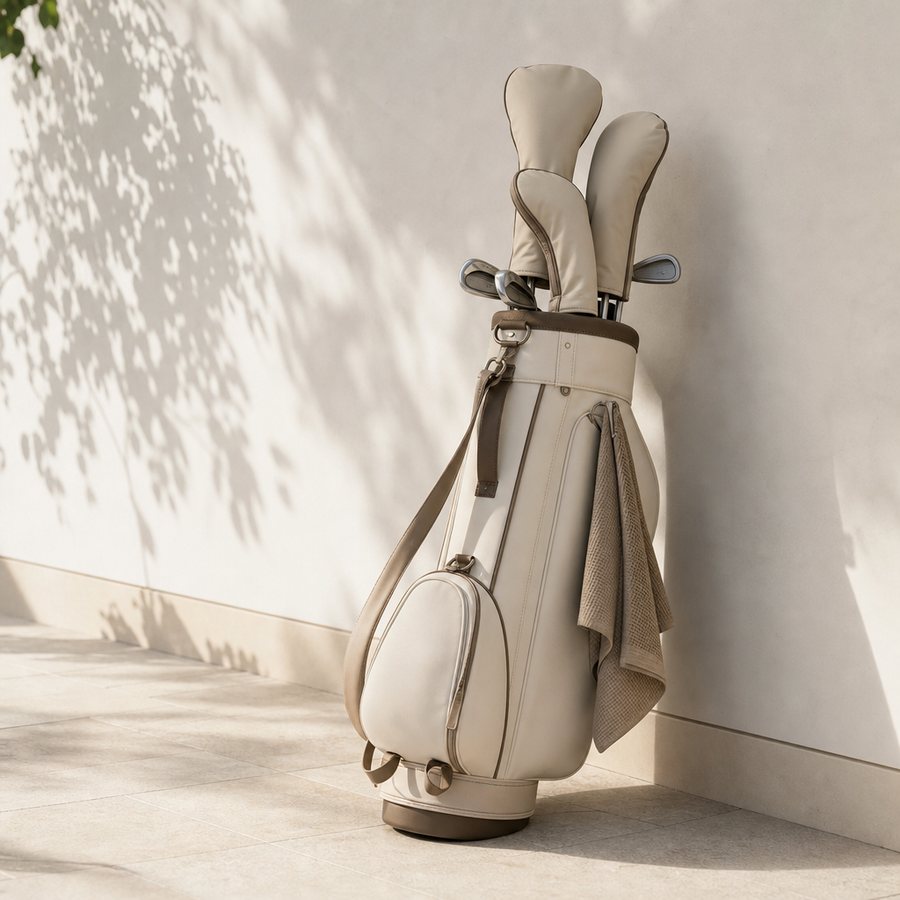 A premium golf carry bag with club headcovers